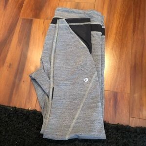 Grey lulemon leggings with black mesh